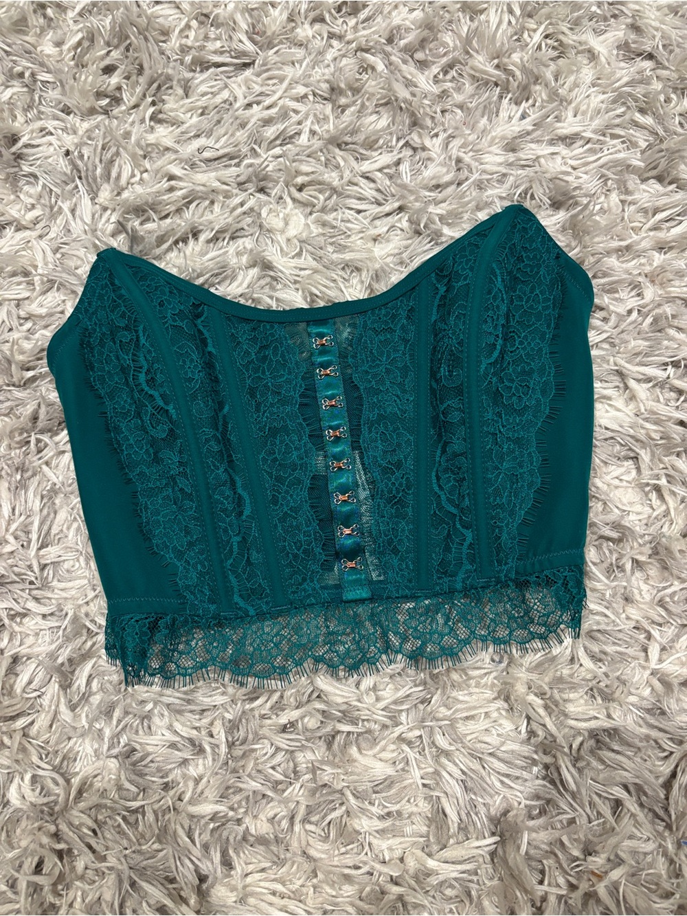 NWT Victoria's Secret Dream Angels Lace Strapless Corset Top Teal Emerald S-DD